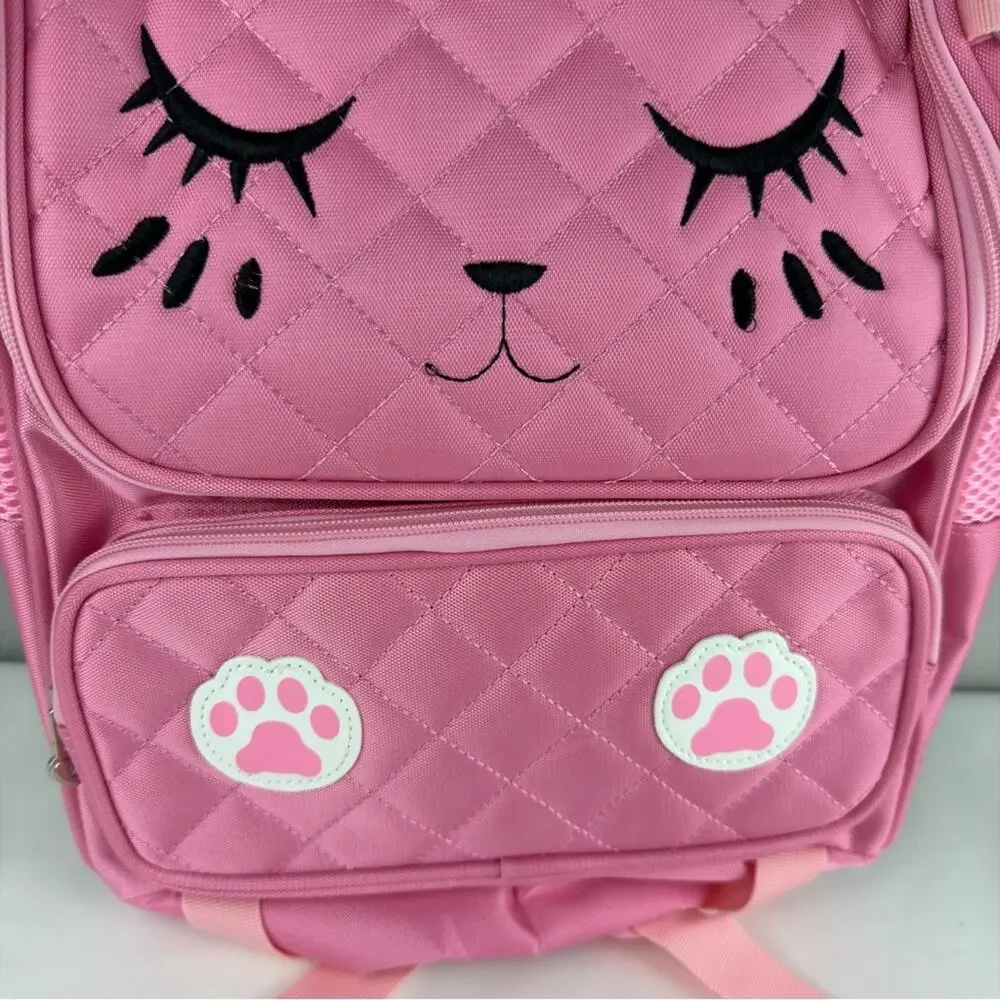 NWT Charming Pink Cat Kids Backpack and Lunch Bag Set
